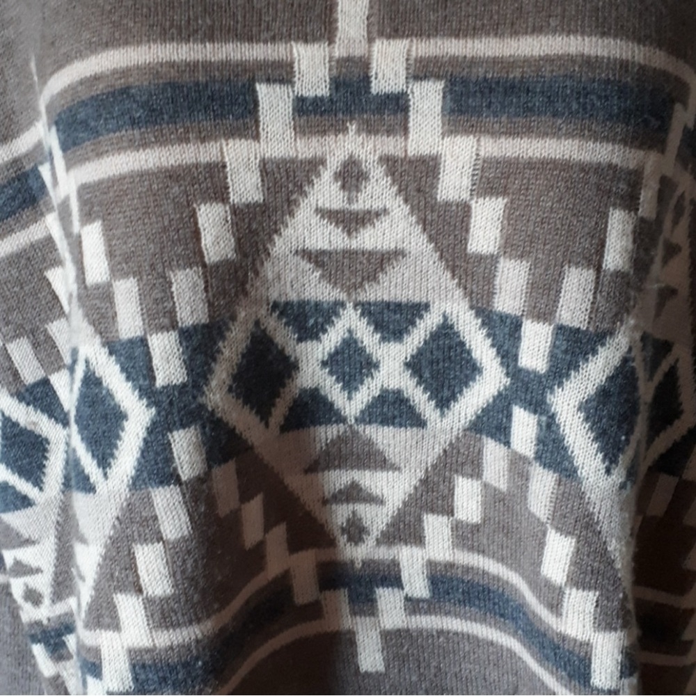 Joie Brown Grey Aztec Boho Brenda Geometric Wool Cashmere Sweater S M L - Picture 6 of 15